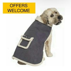 7”-9” LENGTH *4-12 LBS* Petrageous Dog Coat Jacket Gray Faux Suede & Sherpa XS
